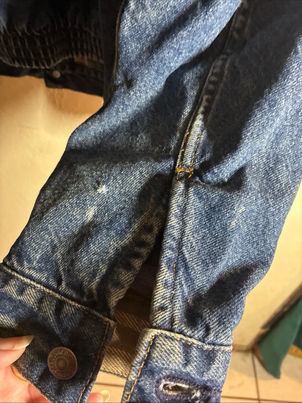 Men’s,Levi's Blue Denim flannel lined distressed Bomber Jacket XL 90s grunge - Picture 14 of 14